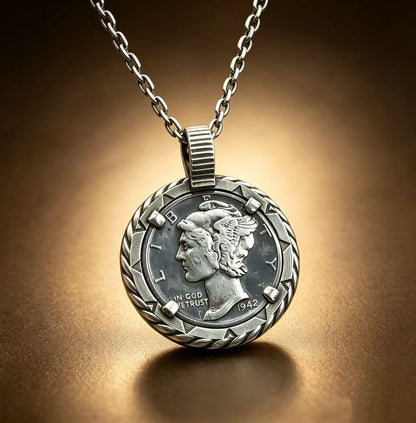 Winged Mercury /Indian Buffalo Nickel Vintage Coin Pendant