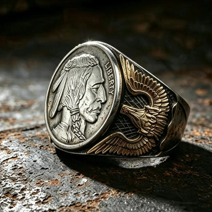 Handmade Coin Ring-Buffalo Indian Head 1oz .999 Fine Silver Round Ring