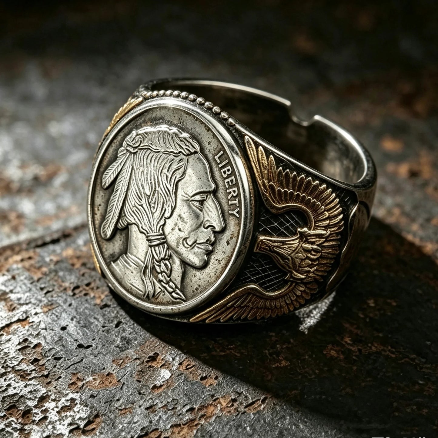 Handmade Coin Ring-Buffalo Indian Head 1oz .999 Fine Silver Round Ring