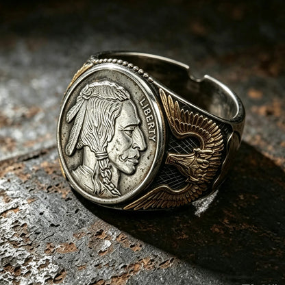 Handmade Coin Ring-Buffalo Indian Head 1oz .999 Fine Silver Round Ring