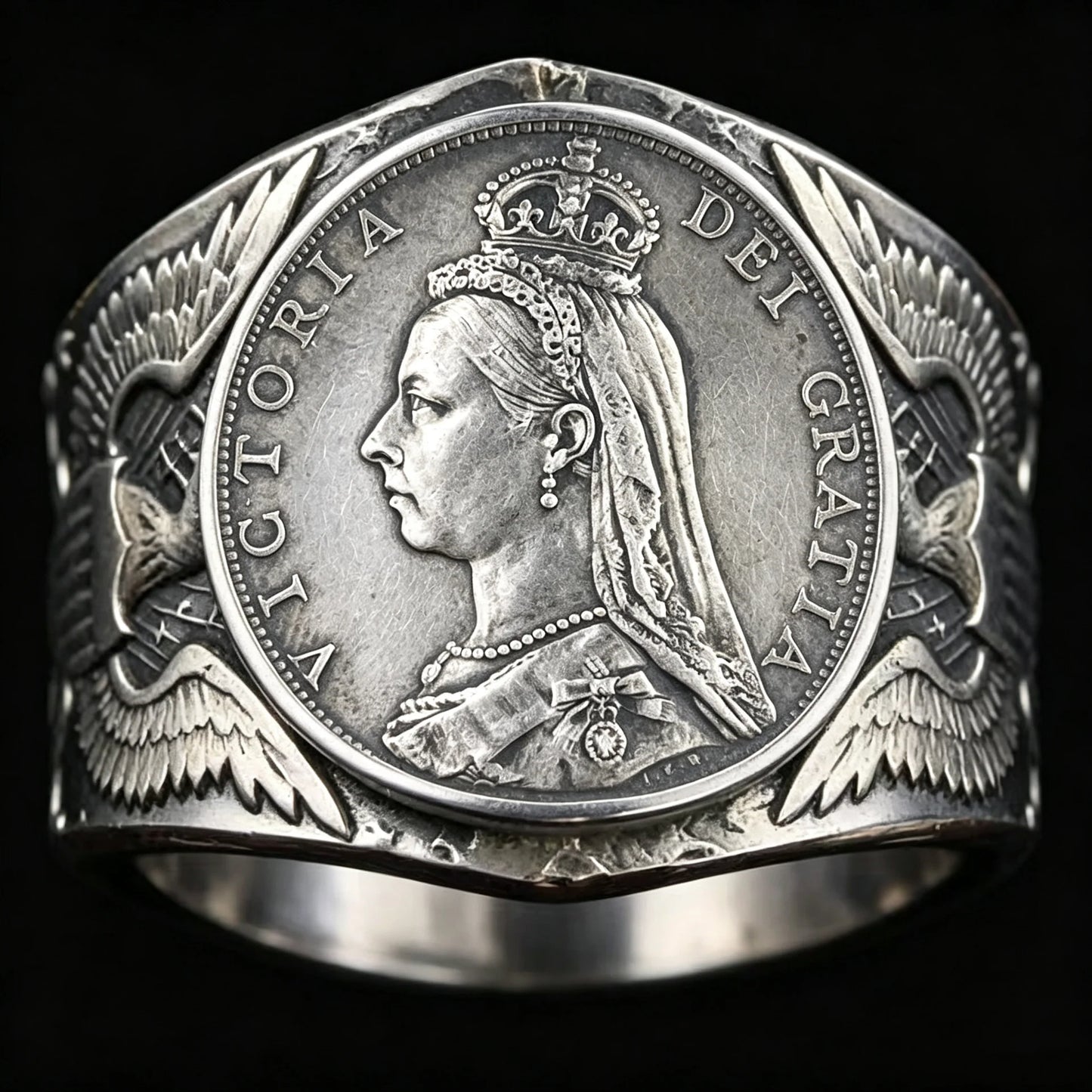 1889 British 1 Florin Silver Coin Ring