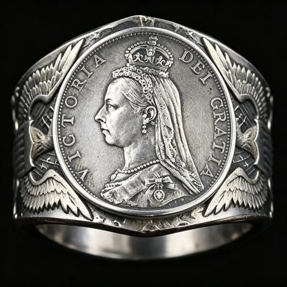 1889 British 1 Florin Silver Coin Ring