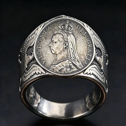 1889 British 1 Florin Silver Coin Ring